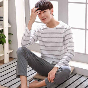Planet Gates As Picture Shown 23 / L Men's Cotton Pajamas Letter Striped Sleepwear Cartoon Pajama Sets Casual Sleep & Lounge Pyjamas Plus Size 3XL