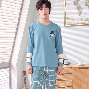 Planet Gates As Picture Shown 3 / L Men's Cotton Pajamas Letter Striped Sleepwear Cartoon Pajama Sets Casual Sleep & Lounge Pyjamas Plus Size 3XL