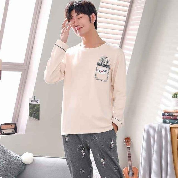 Planet Gates As Picture Shown 4 / L Men's Cotton Pajamas Letter Striped Sleepwear Cartoon Pajama Sets Casual Sleep & Lounge Pyjamas Plus Size 3XL