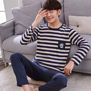 Planet Gates As Picture Shown 5 / L Men's Cotton Pajamas Letter Striped Sleepwear Cartoon Pajama Sets Casual Sleep & Lounge Pyjamas Plus Size 3XL