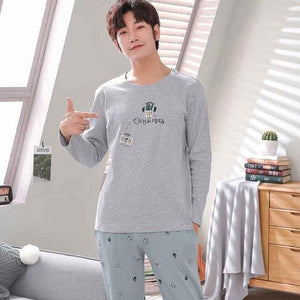 Planet Gates As Picture Shown 7 / L Men's Cotton Pajamas Letter Striped Sleepwear Cartoon Pajama Sets Casual Sleep & Lounge Pyjamas Plus Size 3XL