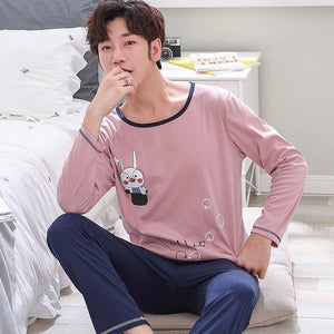 Planet Gates As Picture Shown 8 / L Men's Cotton Pajamas Letter Striped Sleepwear Cartoon Pajama Sets Casual Sleep & Lounge Pyjamas Plus Size 3XL