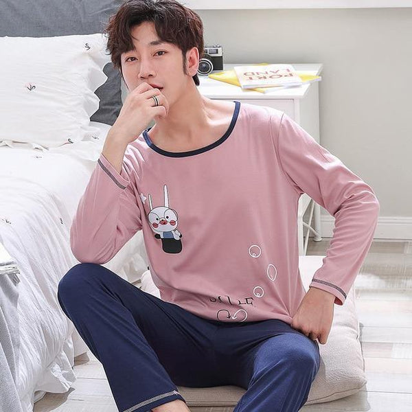 Planet Gates As Picture Shown 8 / L Men's Cotton Pajamas Letter Striped Sleepwear Cartoon Pajama Sets Casual Sleep & Lounge Pyjamas Plus Size 3XL