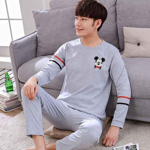Planet Gates As Picture Shown 9 / L Men's Cotton Pajamas Letter Striped Sleepwear Cartoon Pajama Sets Casual Sleep & Lounge Pyjamas Plus Size 3XL