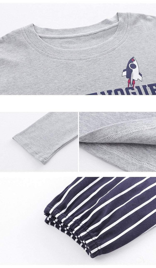 Planet Gates As Picture Shown / L Men's Cotton Pajamas Letter Striped Sleepwear Cartoon Pajama Sets Casual Sleep & Lounge Pyjamas Plus Size 3XL