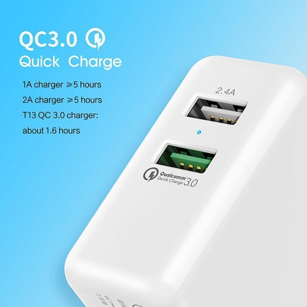 Planet Gates As Picture / White US Plug QC3.0 Fast Dual USB Charger , ROCK 30W Quick Charge 3.0 Mobile Phone Charger For Samsung/Xiaomi/ Huawei FCP Fast Charging QC2.0