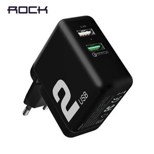Planet Gates As Picture / White US Plug QC3.0 Fast Dual USB Charger , ROCK 30W Quick Charge 3.0 Mobile Phone Charger For Samsung/Xiaomi/ Huawei FCP Fast Charging QC2.0