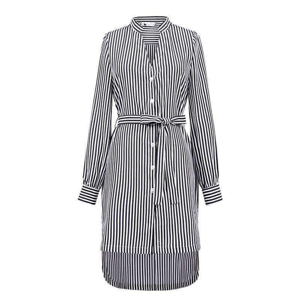 Planet Gates as picture / XS Fashion Autumn Striped Shirt Dress Women Long Sleeve Sashes Elegant Casual Office Lady Female Long Dress Plus Size 5XL Zevrez