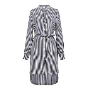 Planet Gates as picture / XS Fashion Autumn Striped Shirt Dress Women Long Sleeve Sashes Elegant Casual Office Lady Female Long Dress Plus Size 5XL Zevrez