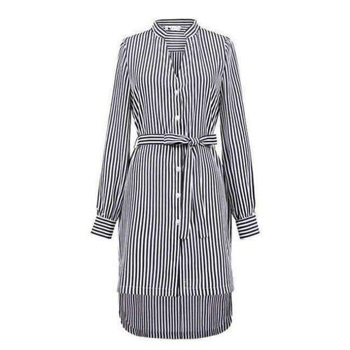 Planet Gates as picture / XS Fashion Autumn Striped Shirt Dress Women Long Sleeve Sashes Elegant Casual Office Lady Female Long Dress Plus Size 5XL Zevrez