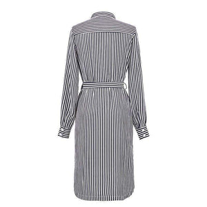 Planet Gates as picture / XS Fashion Autumn Striped Shirt Dress Women Long Sleeve Sashes Elegant Casual Office Lady Female Long Dress Plus Size 5XL Zevrez
