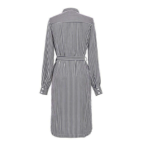 Planet Gates as picture / XS Fashion Autumn Striped Shirt Dress Women Long Sleeve Sashes Elegant Casual Office Lady Female Long Dress Plus Size 5XL Zevrez