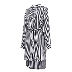 Planet Gates as picture / XS Fashion Autumn Striped Shirt Dress Women Long Sleeve Sashes Elegant Casual Office Lady Female Long Dress Plus Size 5XL Zevrez