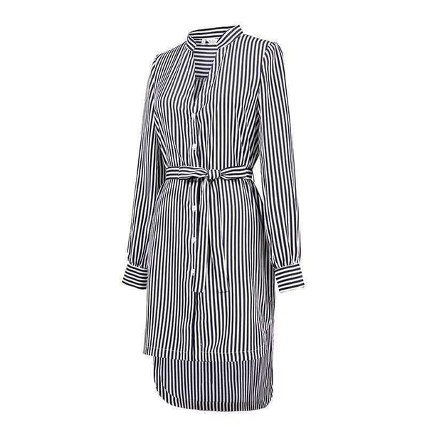 Planet Gates as picture / XS Fashion Autumn Striped Shirt Dress Women Long Sleeve Sashes Elegant Casual Office Lady Female Long Dress Plus Size 5XL Zevrez