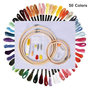 Planet Gates as show-1063 50/100 Colors Skeins Embroidery Pen Needle Set Thread Punch Stitching Knitting Kit Women Mom DIY Sewing Accessories With Tweezer