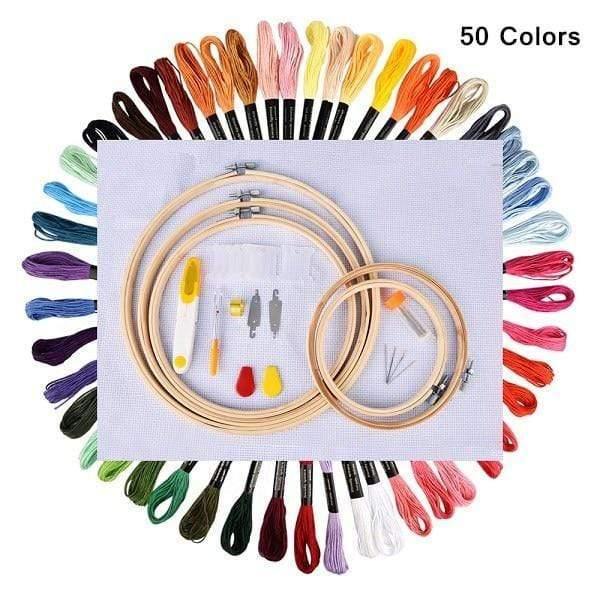 Planet Gates as show-1063 50/100 Colors Skeins Embroidery Pen Needle Set Thread Punch Stitching Knitting Kit Women Mom DIY Sewing Accessories With Tweezer