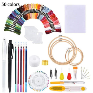 Planet Gates as show-1254 50/100 Colors Skeins Embroidery Pen Needle Set Thread Punch Stitching Knitting Kit Women Mom DIY Sewing Accessories With Tweezer