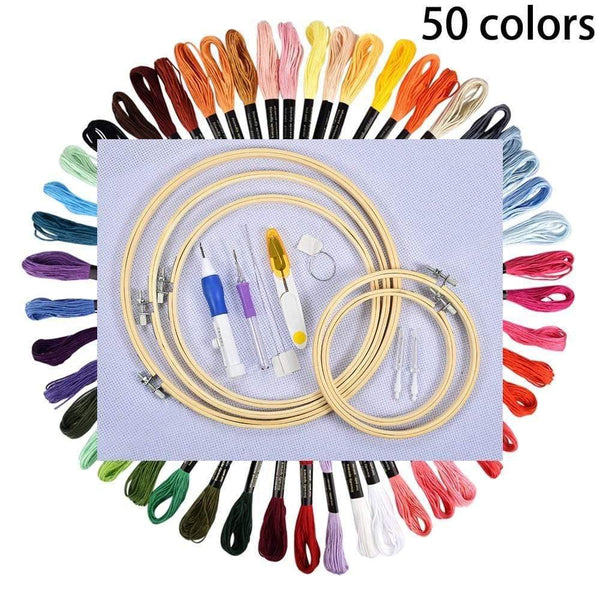 Planet Gates as show-4 50/100 Colors Skeins Embroidery Pen Needle Set Thread Punch Stitching Knitting Kit Women Mom DIY Sewing Accessories With Tweezer