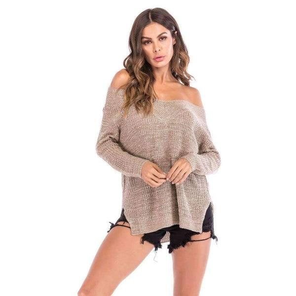 Planet Gates As show / M Women Autumn long-sleeved V-neck sweater with outer strapless off-the-shoulder women's top sweater