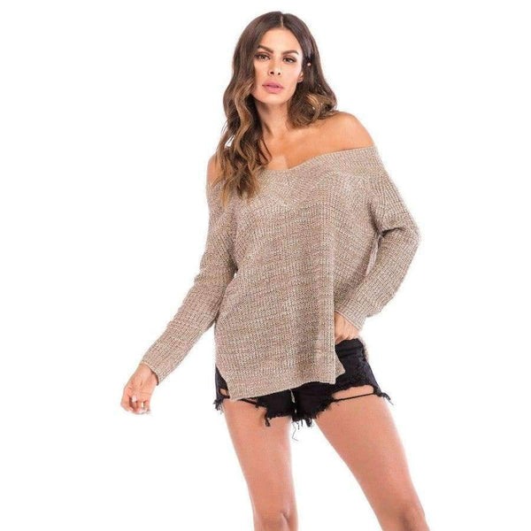 Planet Gates As show / M Women Autumn long-sleeved V-neck sweater with outer strapless off-the-shoulder women's top sweater