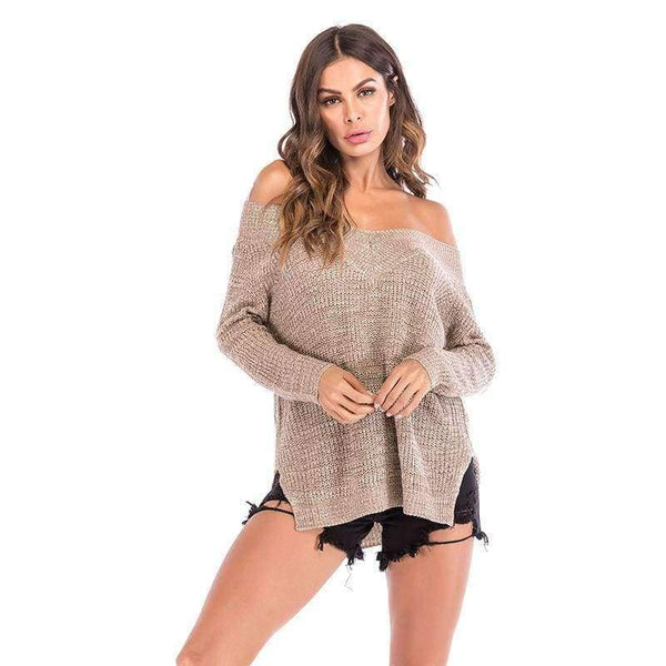 Planet Gates As show / M Women Autumn long-sleeved V-neck sweater with outer strapless off-the-shoulder women's top sweater