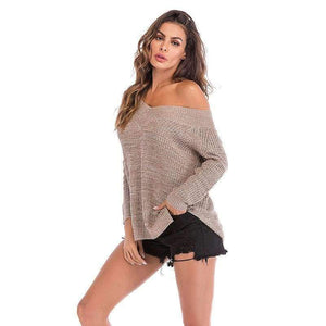 Planet Gates As show / M Women Autumn long-sleeved V-neck sweater with outer strapless off-the-shoulder women's top sweater