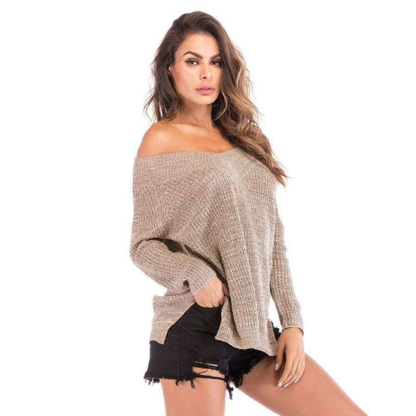 Planet Gates As show / M Women Autumn long-sleeved V-neck sweater with outer strapless off-the-shoulder women's top sweater