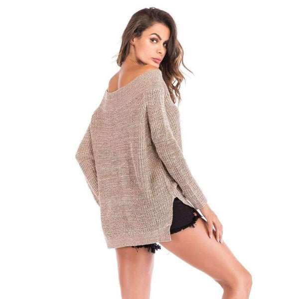 Planet Gates As show / M Women Autumn long-sleeved V-neck sweater with outer strapless off-the-shoulder women's top sweater