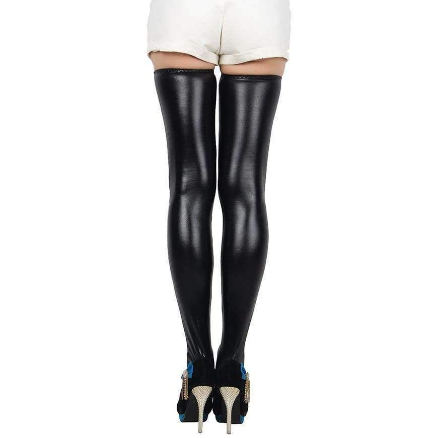 Planet Gates as show / One Size Western Ladies Sexy Lmitation Bright Leather Taste PU Solid Color Tube High Slim Hosiery Stockings 2018