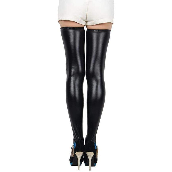 Planet Gates as show / One Size Western Ladies Sexy Lmitation Bright Leather Taste PU Solid Color Tube High Slim Hosiery Stockings 2018