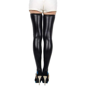 Planet Gates as show / One Size Western Ladies Sexy Lmitation Bright Leather Taste PU Solid Color Tube High Slim Hosiery Stockings 2018