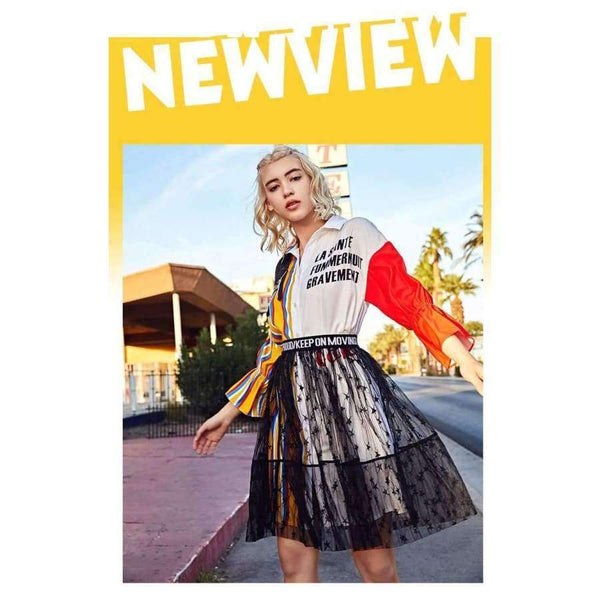 Planet Gates As show / S Autumn fashion women's sets cartoon embroidery patch designs striped long shirts+gauze skirts two pieces