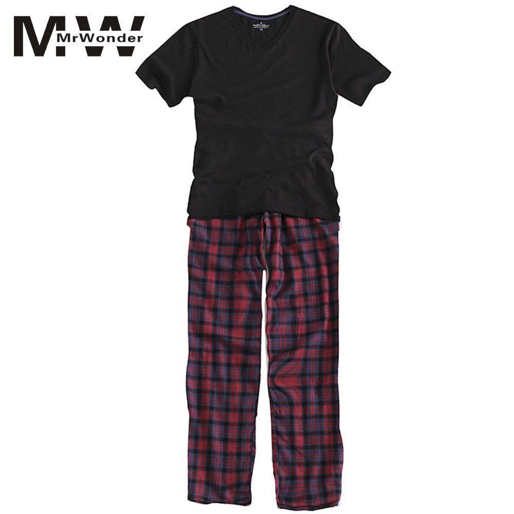 Planet Gates as shown / M Long Sleeve Home Wear Thin Cotton Plaid Pyjamas Men Lounge Pajama Sets Plus Size Sleep Wear