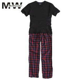Planet Gates as shown / M Long Sleeve Home Wear Thin Cotton Plaid Pyjamas Men Lounge Pajama Sets Plus Size Sleep Wear