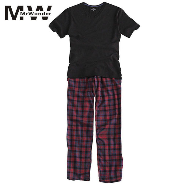 Planet Gates as shown / M Long Sleeve Home Wear Thin Cotton Plaid Pyjamas Men Lounge Pajama Sets Plus Size Sleep Wear