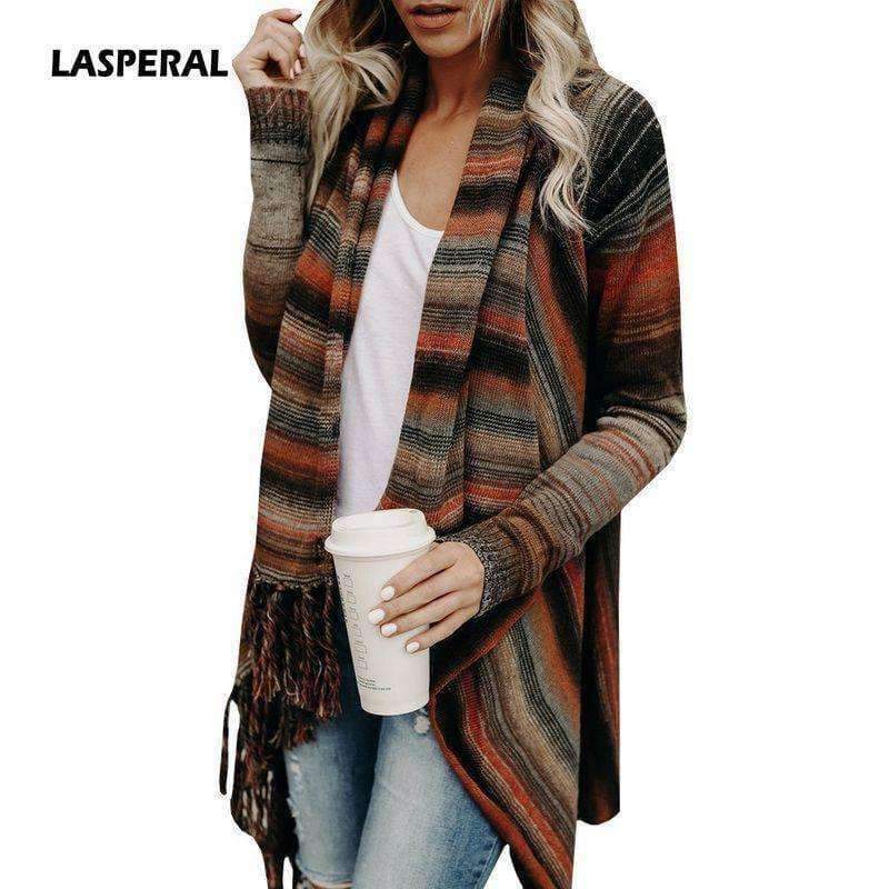 Planet Gates as the photo / XXL Fashion Autumn Winter Women Tassel Knitted Sweater Poncho Sexy Striped Irregular Hem Casual Loose Pullover Jumper Femme