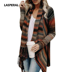 Planet Gates as the photo / XXL Fashion Autumn Winter Women Tassel Knitted Sweater Poncho Sexy Striped Irregular Hem Casual Loose Pullover Jumper Femme