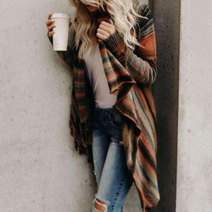 Planet Gates as the photo / XXL Fashion Autumn Winter Women Tassel Knitted Sweater Poncho Sexy Striped Irregular Hem Casual Loose Pullover Jumper Femme