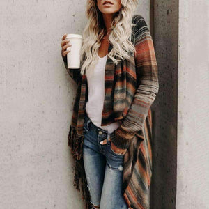 Planet Gates as the photo / XXL Fashion Autumn Winter Women Tassel Knitted Sweater Poncho Sexy Striped Irregular Hem Casual Loose Pullover Jumper Femme