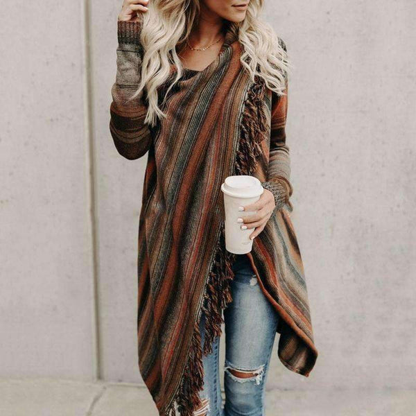 Planet Gates as the photo / XXL Fashion Autumn Winter Women Tassel Knitted Sweater Poncho Sexy Striped Irregular Hem Casual Loose Pullover Jumper Femme