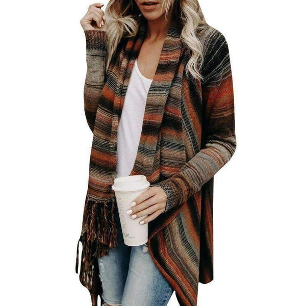 Planet Gates as the photo / XXL Fashion Autumn Winter Women Tassel Knitted Sweater Poncho Sexy Striped Irregular Hem Casual Loose Pullover Jumper Femme