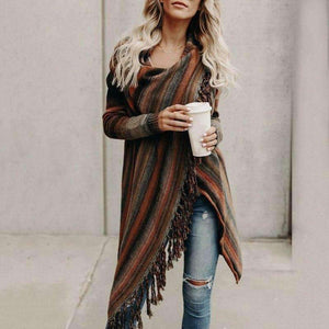 Planet Gates as the photo / XXL Fashion Autumn Winter Women Tassel Knitted Sweater Poncho Sexy Striped Irregular Hem Casual Loose Pullover Jumper Femme
