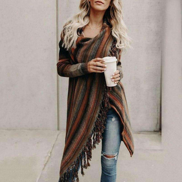 Planet Gates as the photo / XXL Fashion Autumn Winter Women Tassel Knitted Sweater Poncho Sexy Striped Irregular Hem Casual Loose Pullover Jumper Femme