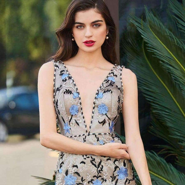 Planet Gates As the picture / 2 Cocktail dress elegant v neck backless mermaid embroidery short mini wedding party formal dress cocktail dresses