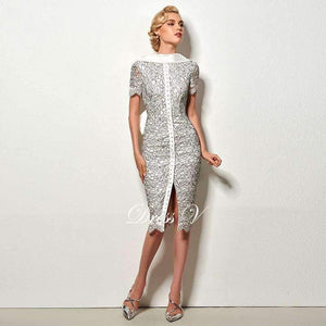 Planet Gates As the picture / 2 Sexy backless sheath short cocktail dress vintage high neck knee length evening party lace cocktail dress with bowknot