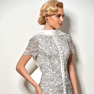 Planet Gates As the picture / 2 Sexy backless sheath short cocktail dress vintage high neck knee length evening party lace cocktail dress with bowknot