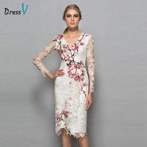 Planet Gates As the picture / 2 V-neck long sleeves cocktail dress sheath appliques lace knee length flowers elegant cocktail dress formal party dress