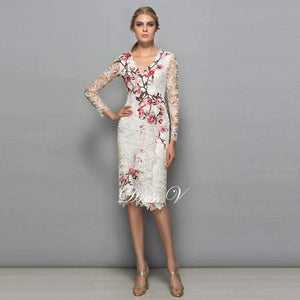 Planet Gates As the picture / 2 V-neck long sleeves cocktail dress sheath appliques lace knee length flowers elegant cocktail dress formal party dress