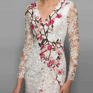 Planet Gates As the picture / 2 V-neck long sleeves cocktail dress sheath appliques lace knee length flowers elegant cocktail dress formal party dress