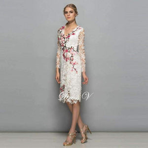 Planet Gates As the picture / 2 V-neck long sleeves cocktail dress sheath appliques lace knee length flowers elegant cocktail dress formal party dress